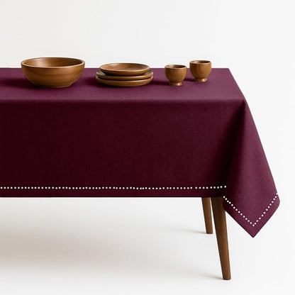 Burgundy Wine Tablecloth, 100% Cotton, 60x102 Inch, Fits 8-10 Seats, Soft, Washable, Wrinkle Resistant, Rectangle Dining Table Cover for Anniversaries, Decor, Holiday, Dinner, Events