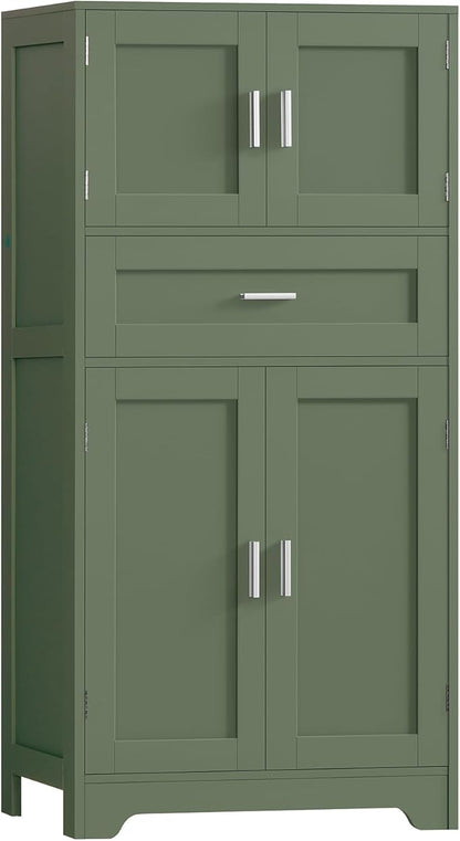 TEENFON Bathroom Floor Storage Cabinet with Adjustable Shelf, Freestanding Storage Cabinet with 4 Doors, Cupboard for Living Room, Home Office, Entryway, Forest Green