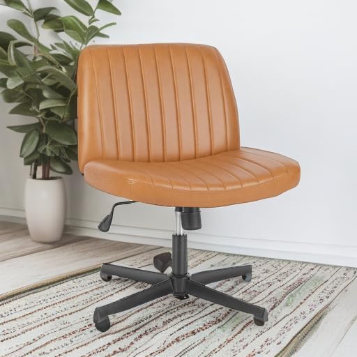 OLIXIS Criss Cross Legged Chairs Armless No Wheels Wide Seat Height Adjustable Swivel Padded PU Leather Home Office Desk Seating for Bedroom, Student, Study Room