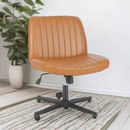OLIXIS Criss Cross Legged Chairs Armless No Wheels Wide Seat Height Adjustable Swivel Padded PU Leather Home Office Desk Seating for Bedroom, Student, Study Room
