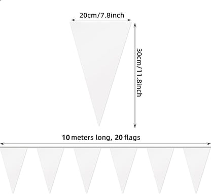 65FT White Glitter Triangle Pennant Banner Flag Metallic Bunting Fabric Garland for Christmas Graduation Wedding Engagement Anniversary Bachelorette Birthday Bridal Shower Valentine's Party Supplies