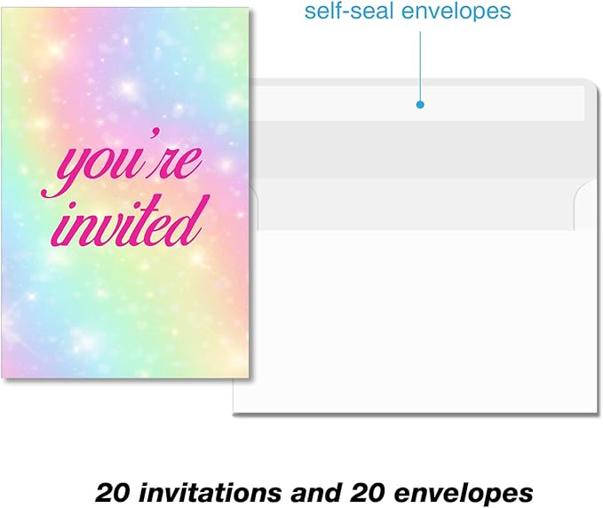 Soiceu Colorful Rainbow Bunny Birthday Party Invitations with Envelopes Set of 20 Floral Some Bunny Girl Birthday Party Invites