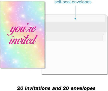 Soiceu Colorful Rainbow Bunny Birthday Party Invitations with Envelopes Set of 20 Floral Some Bunny Girl Birthday Party Invites