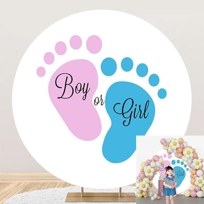 OERJU Round Gender Reveal Backdrop Cover Baby Feet Round Backdrop Blue or Pink Boy or Girl Circle Backdrop Cover Newborn Baby Shower Pregnancy Surprise Party Decorations Photography Background 3ft