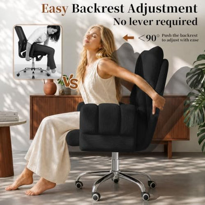HOMRELEXA Cross Legged Office Chair, Cloud Desk Chair with Flip-Up Arm Rests, Foot Rest, Wide Seat, Comfy Executive Ergonomic Computer Gaming Chair, Black