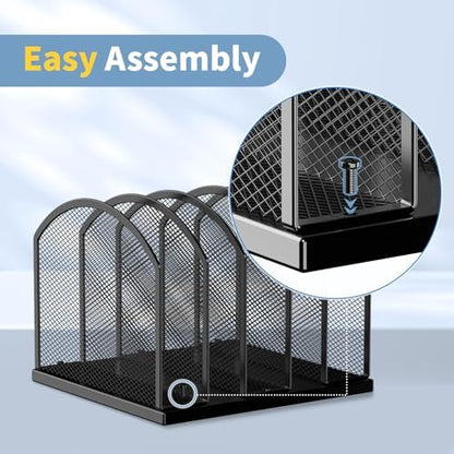 Gawerk 5-Section Vertical Desktop Organizer, 5-Section Mesh File Folder Stand Sorter for Office Home Classroom Organization