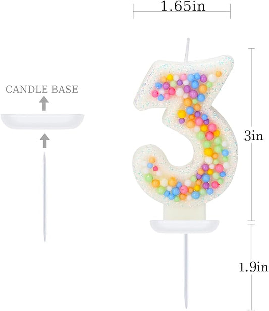Birthday Candles - Number 3 Candle, Colorful Macaron Candles, Birthday Candles for Women/Girls, Cake Decorations, Theme Party Supplies