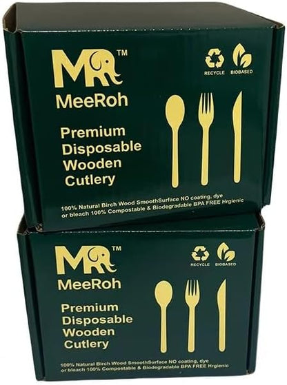 Premium Eco-Friendly Heavy-Duty Disposable Cutlery Set – 300-Piece Sturdy Forks, Spoons & Knives | Biodegradable, Compostable, Smooth Finish for Parties, Events & Camping Utensils – By MeeRoh