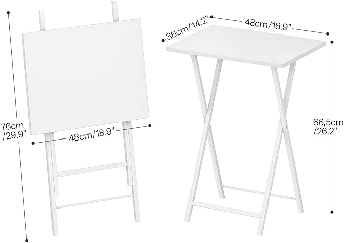 HOOBRO Folding TV Tray Tables, Set of 2 Side Table for Small Space, Industrial Snack Tables for Eating at Couch, Stable Metal Frame, Easy Assembly, Space Saving, White WW25BZ01N1