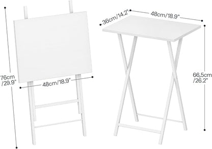 HOOBRO Folding TV Tray Tables, Set of 2 Side Table for Small Space, Industrial Snack Tables for Eating at Couch, Stable Metal Frame, Easy Assembly, Space Saving, White WW25BZ01N1