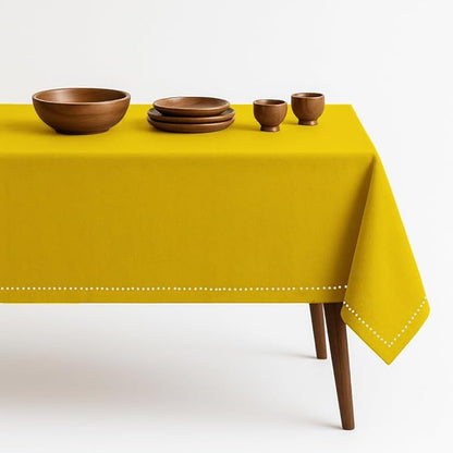 Lemon Yellow Rectangle Table Cloth, 60x86 Inch, 100% Cotton, Fits 6-8 Seats, Washable, Wrinkle Resistant, Durable, Dining Table Cover for Birthdays, Baby Showers, Spring Celebrations