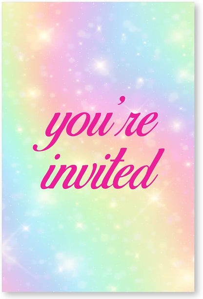 Soiceu Colorful Rainbow Bunny Birthday Party Invitations with Envelopes Set of 20 Floral Some Bunny Girl Birthday Party Invites