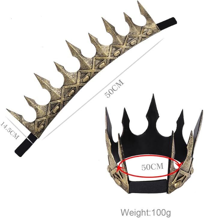 Regal King's Crown,Adjustable Royal Crown Prince Tiara,Medieval King Costume Accessories for Adult