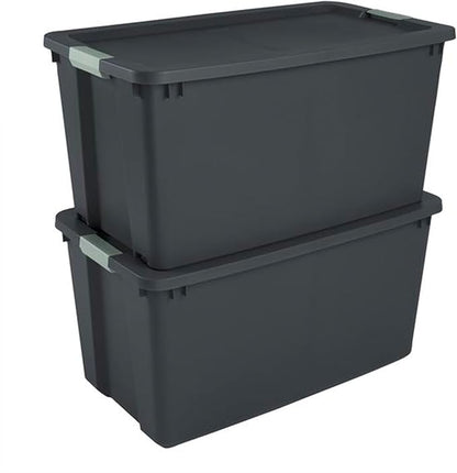 Sterilite 4 Pack 45 Gallon Wheeled Latch Tote, Stackable Plastic Storage Bin, Gray/Green