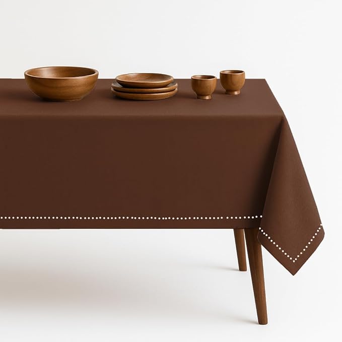 Brown Cotton Tablecloth, Table Cover 60x86 Inch, Fits 6-8 Seats, Soft, Durable, Washable, Wrinkle Resistant, Rectangle Table Cloth for Dining, Holiday Gatherings, Dinner, Weddings