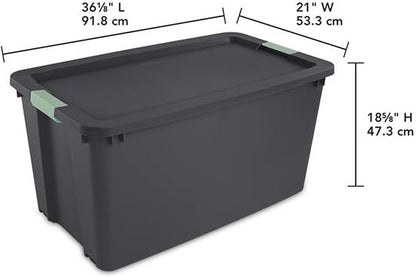 Sterilite 4 Pack 45 Gallon Wheeled Latch Tote, Stackable Plastic Storage Bin, Gray/Green