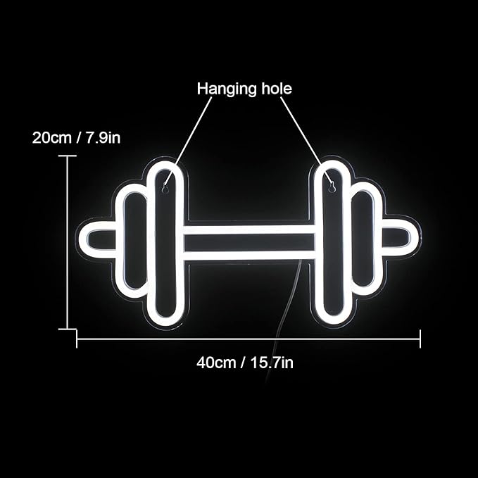 Lucunstar Gym Neon Sign Barbell Dumbbell Shaped Neon signs White Neon Lights Up Gym Wall Stickers for Fitness Club Decor LED Sign for Teen Girls Teen Sports Room Game Room Decor