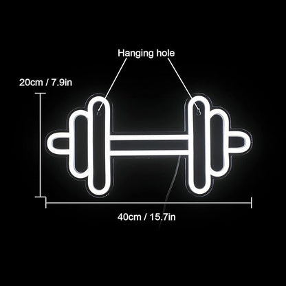 Lucunstar Gym Neon Sign Barbell Dumbbell Shaped Neon signs White Neon Lights Up Gym Wall Stickers for Fitness Club Decor LED Sign for Teen Girls Teen Sports Room Game Room Decor