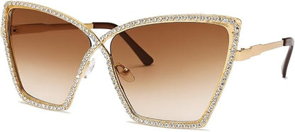 bullabulling Vintage 90s Rimless Rhinestone Sunglasses Fashion Rhombus Crystal diamond Y2K Candy Color Cat Eye Party Glasses