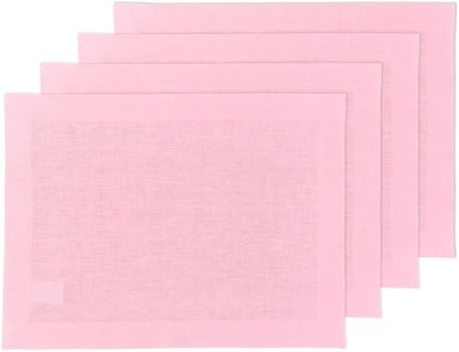 Solino Home Linen Placemats Set of 4 - Pink Lemonade Placemats 14 x 19 Inch - 100% Pure Linen Table Place Mats - Fete