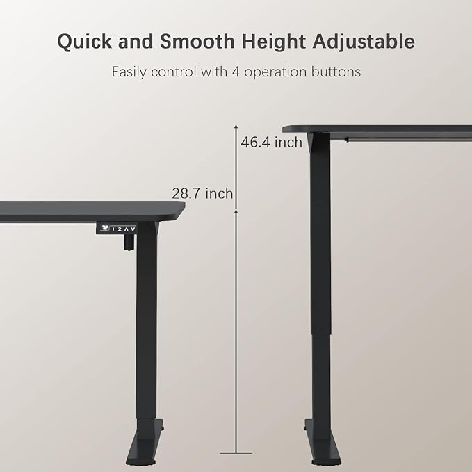 Furmax Electric Height Adjustable Standing Desk Large 48 x 24 Inches Sit Stand up Desk Home Office Computer Desk Memory Preset with T-Shaped Metal Bracket, Black