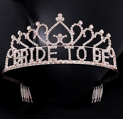 Coucoland Women’s Bride to Be Crown Tiara and Bride to Be Sash Crystal Rhinestone Tiara Headband for Wedding Bridal Shower