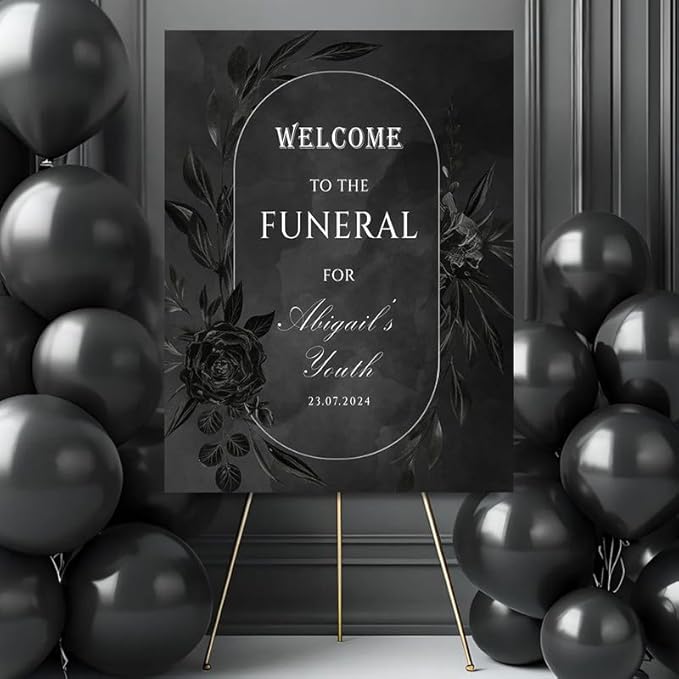 Funeral For My Youth 30th Birthday Party Welcome Sign, Personalized RIP Twenties Custom Welcome Board, Gothic Farewell to Youth Decor.