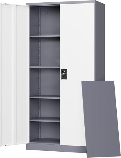 Letaya Metal Garage Storage Cabinets with Lock Door and Adjustable Shelves, Steel Tool Cabinets for Home,Office,Warehouse Organisieren (Gery White, 72" H)