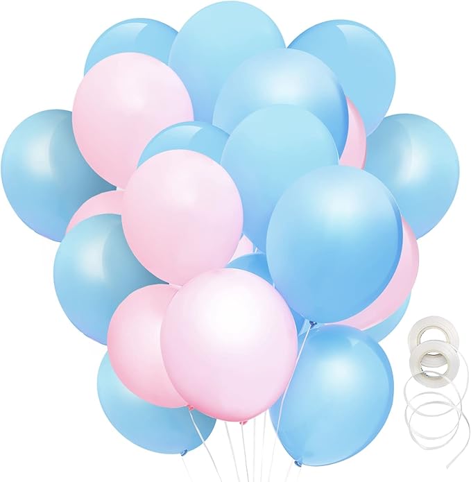 BLUE PANDA Gender Reveal Decorations Balloon Set - 100 Pink & Blue, 12 in, 32.8 ft Ribbon - Gender Reveal Party, Baby Shower & Birthday Party - Includes Balloon Ribbon