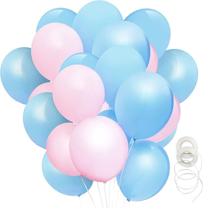 BLUE PANDA Gender Reveal Decorations Balloon Set - 100 Pink & Blue, 12 in, 32.8 ft Ribbon - Gender Reveal Party, Baby Shower & Birthday Party - Includes Balloon Ribbon