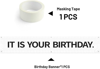 6x1Ft Large Reusable Birthday Banner for Office Party Decor, Vinyl Birthday Sign with Grommets & Strong Tape, Indoor Outdoor Wall Decorations for Colleagues, Family, Friends Celebration 2Pcs Merch