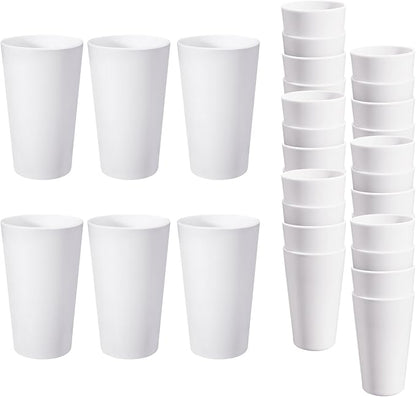 24 Pcs Unbreakable Plastic Cups Set, 20 oz Reusable Plastic Cups, Stackable Water Tumblers, Drinking Cup for Kitchen, Outdoor, BPA-free, Dishwasher Refrigerator and Microwave Safe, White