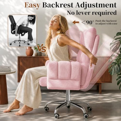 HOMRELEXA Cross Legged Office Chair, Cloud Desk Chair with Flip-Up Arm Rests, Foot Rest, Wide Seat, Comfy Executive Ergonomic Computer Gaming Chair, Pink