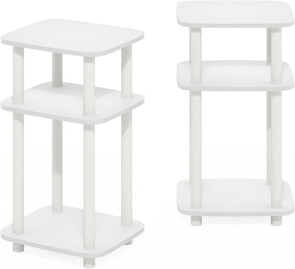 Furinno JUST Side Table Set of 2, 3-Tier Turn-N-Tube End Table with Open Shelf, Round Curve Corner Night Stand, Bedside Table, Easy Assembly, for Living Room, Bedroom, White