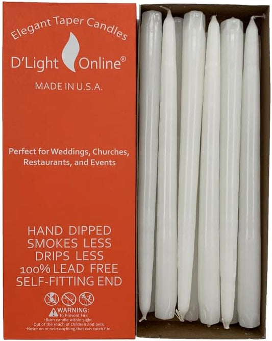 12 Inch Taper Candles, Premium Quality Candles Hand-Dipped Tapered Candles, Dripless, Smokeless and Unwrapped Bulk Pack for Events - Set of 12 (12 Inches, White)