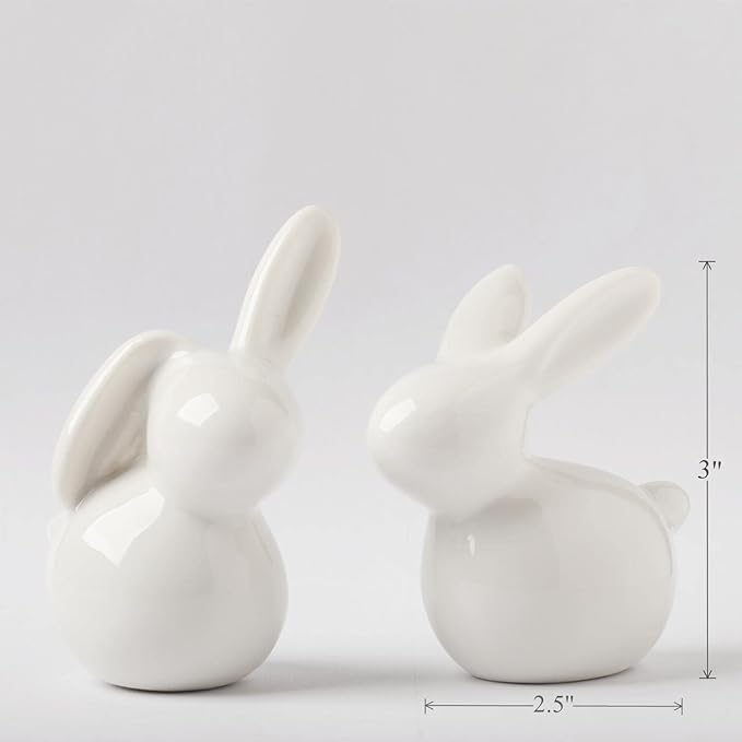 GOODSTART Ceramic Rabbit Ceramic Bunny Figurine Porcelain Modern Art Home Decor, A Set of 2 Rabbit Decor, Easter Bunny Rabbits, Easter Decorations for Home