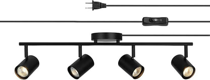 GLOBE Electric 64000119 4-Light Plug-in Track Lighting, Matte Black Finish, Adjustable Heads, Wall or Ceiling Mount, Modern Industrial Design