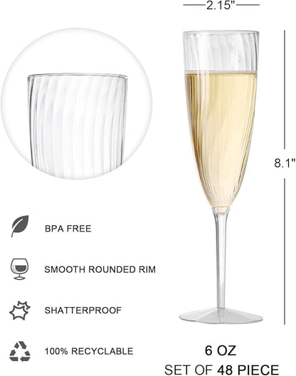 48 Plastic Champagne Flutes, Clear Disposable Plastic Champagne Glasses Reusable Wine Cocktail Cups for Home Daily Life Party Wedding Toasting Drinking Birthday,New Years Eve Party Supplies 2025