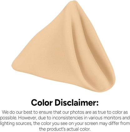 Beige Cloth Napkins Bulk (Pack of 24) - 100% Polyester Dinner Linen Napkins Cloth Washable & Reusable - Durable with Hemmed Edges - Ideal for Parties and Weddings (17x17 Inches)