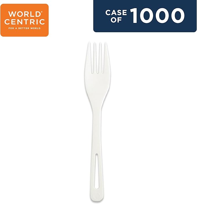 World Centric Compostable Fork 6.5" - Made from Plants and Minerals, TPLA - 1000 Pack