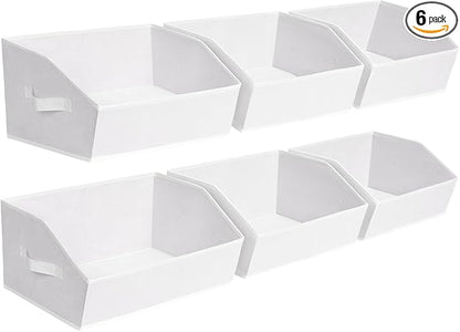 Fabric Bins for Organization - Trapezoid Storage Cubes, Large Baskets for Storage, 6 Pack Shelf Baskets, Closet Organizer Bins for Clothes, Books, Home, Office, White