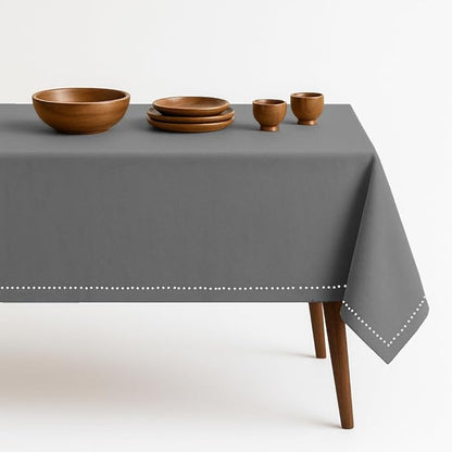 Ash Grey Cotton Tablecloth, Tabletop 52x70 Inch, Fits 4-6 Seats, Soft, Durable, Washable, Wrinkle Resistant, Rectangle Table Cloth for Dining, Events, Modern Decor, Home Dining