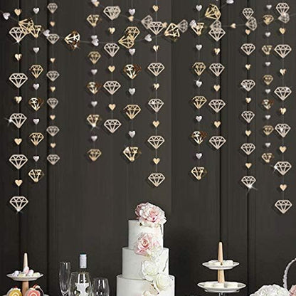 52 Ft Valentines Day Party Decorations Champagne Gold Heart Garland Hanging Paper Diamond Heart Streamer Banner for Engagement Bachelorette Bridal Shower Wedding Anniversary Mothers Day Birthday Party