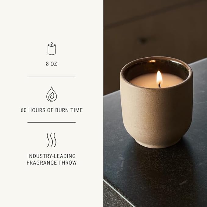 Homecourt Luxury Scented Candle, Mandarin Basile Scent, 60-Hour Burn Time, Soy Wax Blend, Organic Cotton Wick, Kiln-Fired Reusable Ceramic Vessel, 8 Oz, 2.0