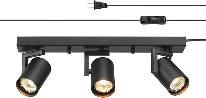 GLOBE Electric 64000164 17" 3-Light Plug-in Track Lighting, Matte Black, 15 Foot Cord, in-Line On/Off Rocker Switch, Pivoting Track Heads, Ceiling Light, Home Improvement