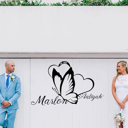 Personalized Last Name Metal Sign,Customized Metal Heart Butterfly Sign,Custom Couple's Name Sign for Her,Outdoor/IndoorDecor,Wedding and Housewarming Gift for New Couple,Valentine's Day Gift