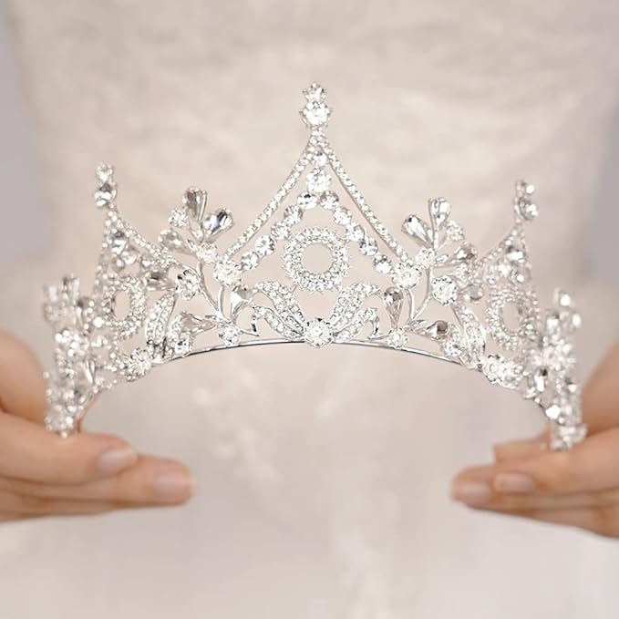 Wekicici Baroque Queen Crown Silver Crystal Tiara Rhinestone Princess Wedding Headband for Women Birthday Pageant Party(Silver)