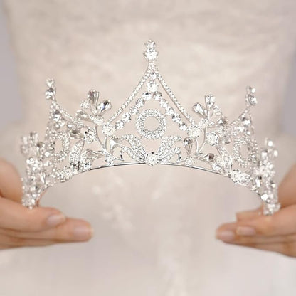 Wekicici Baroque Queen Crown Silver Crystal Tiara Rhinestone Princess Wedding Headband for Women Birthday Pageant Party(Silver)