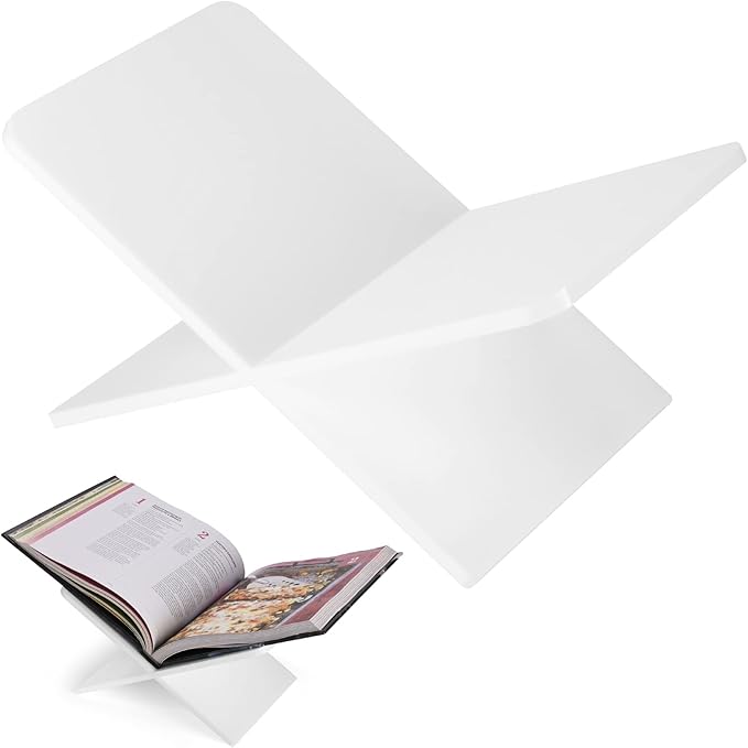 Acrylic Book Stand 11 x 7 x 6 in Large Open Book Display Stand for Cookbook Art Book Bible Guest Book - Coffee Table Book Stand for Reading - White, Standard