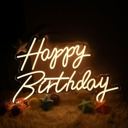 Happy Birthday Neon Sign for Wall Decor Neon Sign for Backdrop Light Up Happy Birthday LED Neon Signs for All Birthday Party Teen Bedroom Reunion Decoration Gifts USB 21.7x13.8 Inch (warm white)
